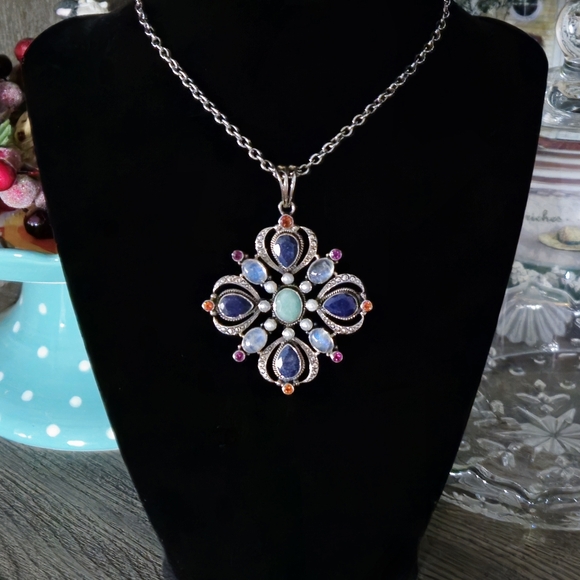 ***SOLD******NICKY BUTLER 925 Sterling Silver Lapis Moonstone Topaz Necklace - Picture 9 of 16